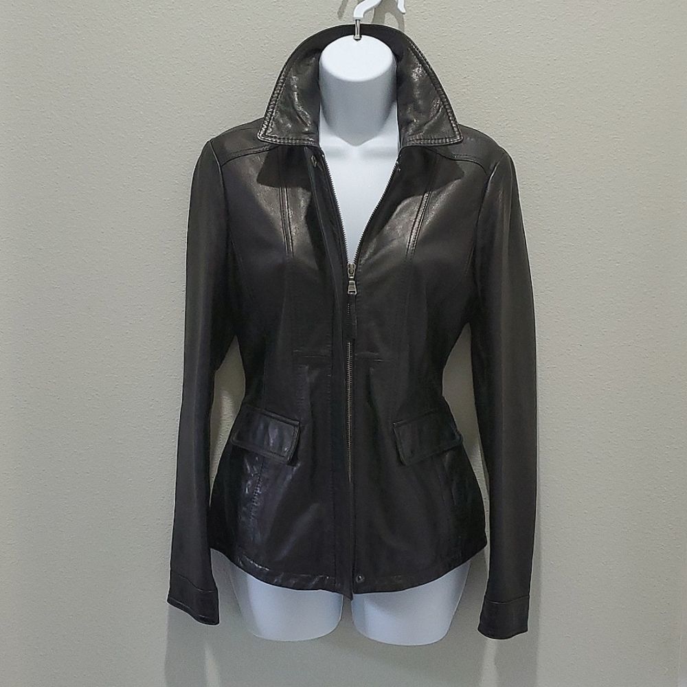 EDDIE BAUER LEATHER JACKET, S, BLACK, NWOT